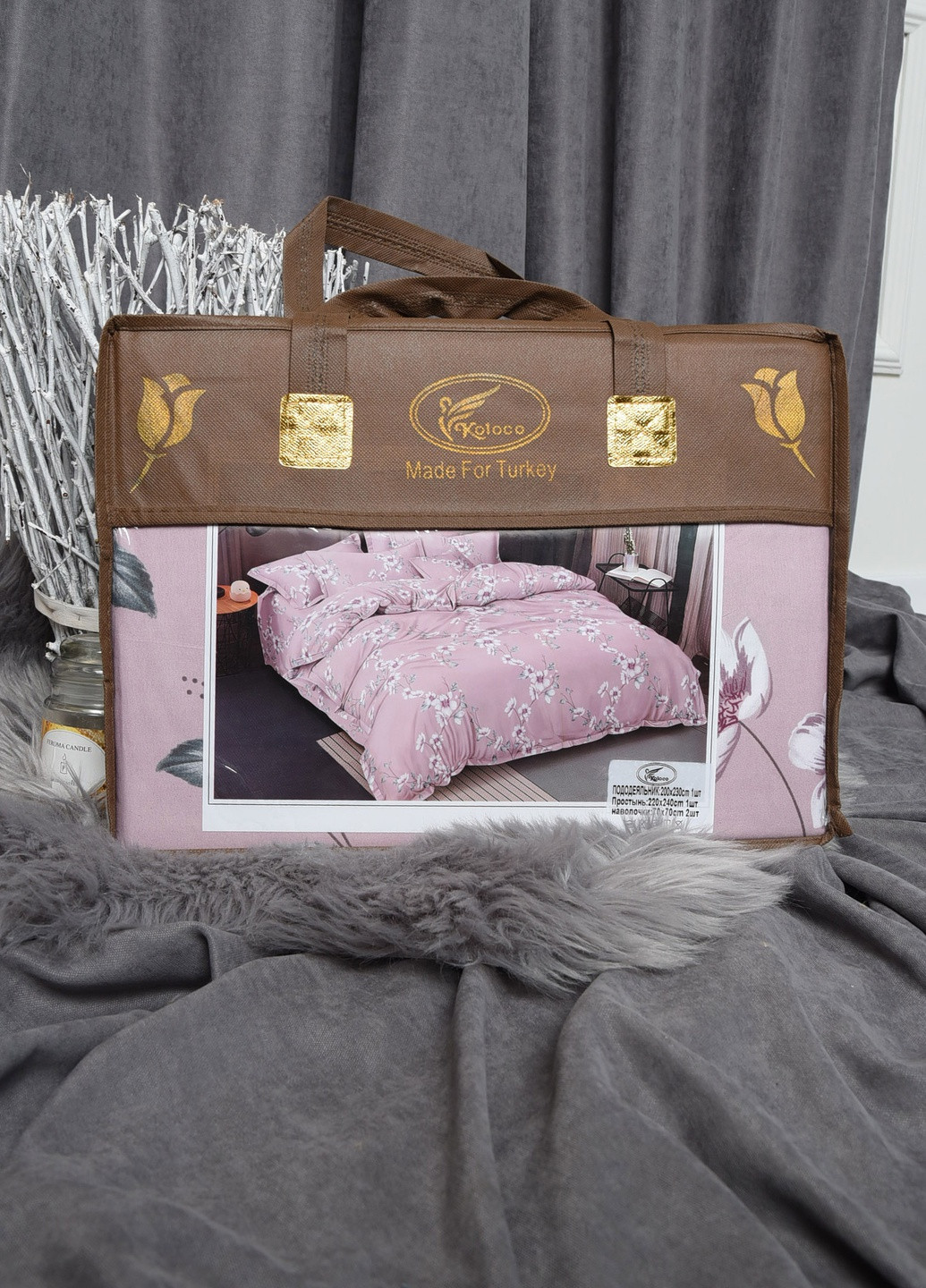 Комплект постельного белья пудрового цвета с цветочным принтом евро Let's Shop (256547816)