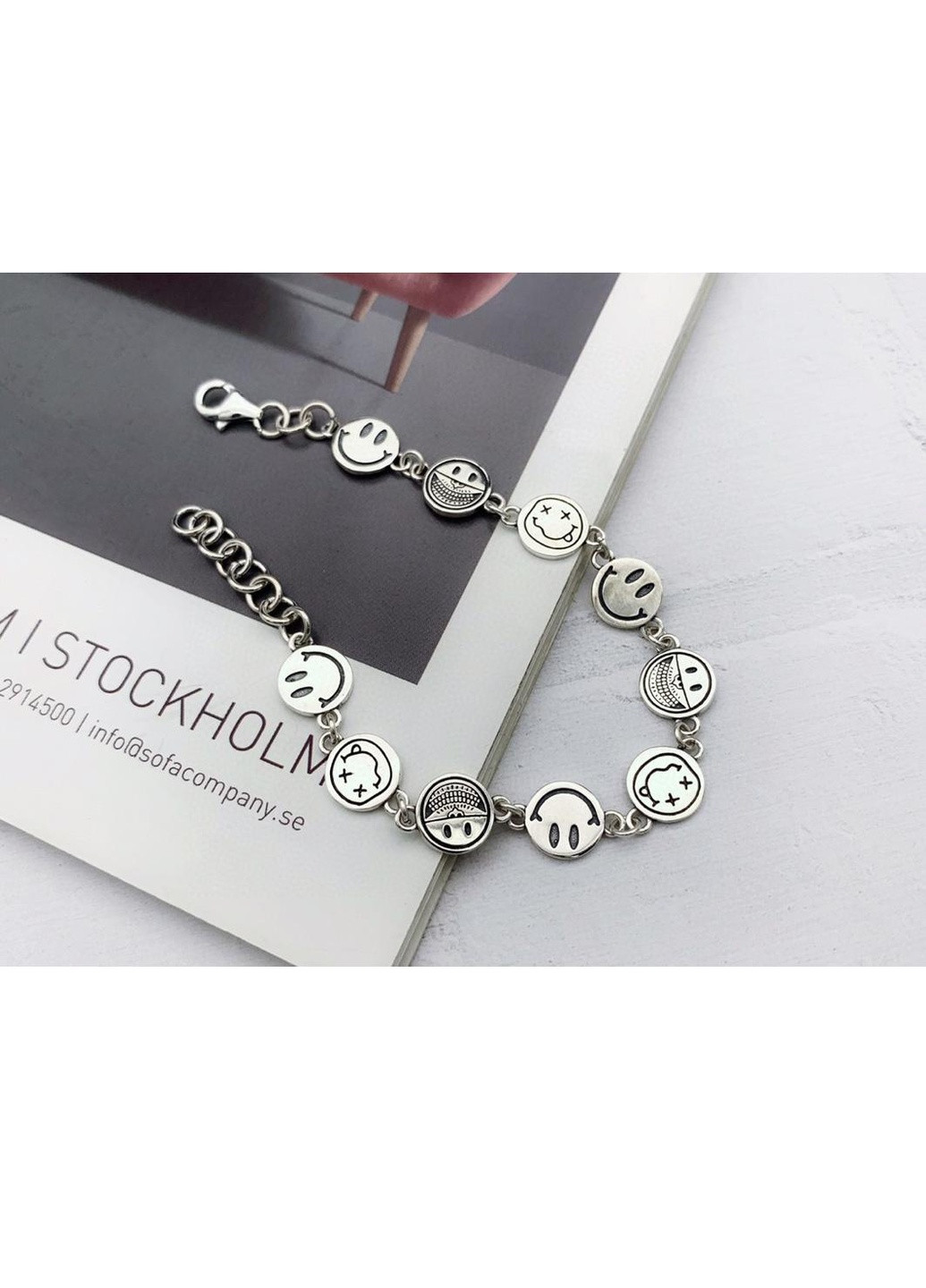 Срібний дизайнерський браслет із Смайлами17,5 -19,5см No Brand (254452962)
