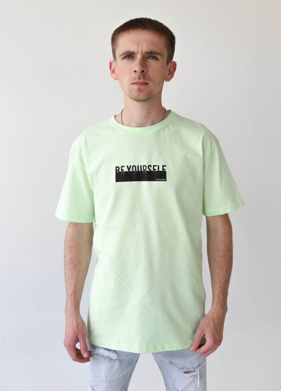 Салатовая футболка мужская салатовая с надписью MCS Свободная
