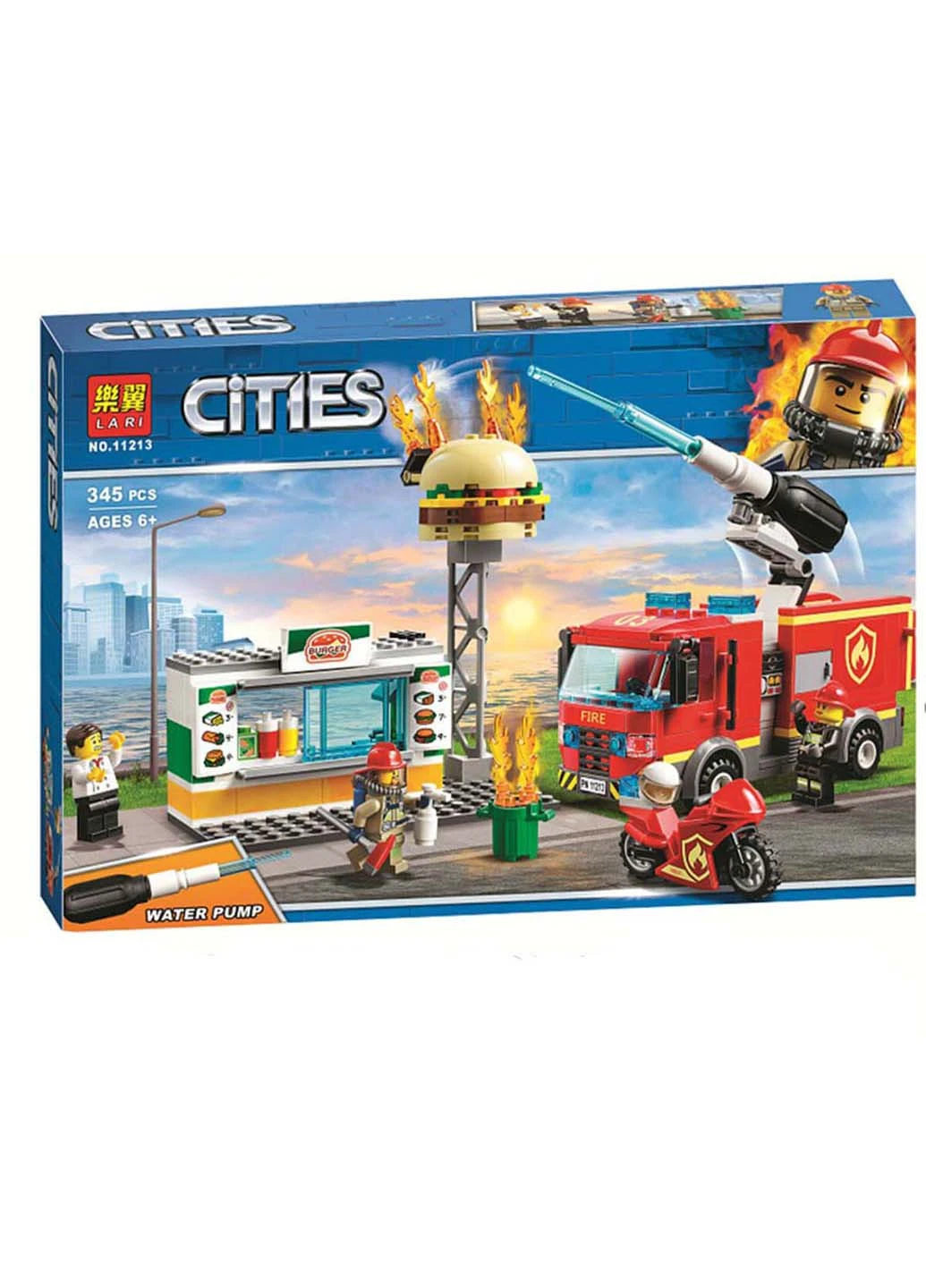 Конструктор Cities Пожар в бургер кафе 345 элементов ZHE GAO (253142122)