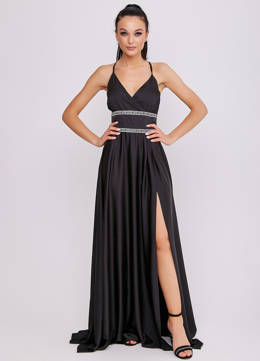 Чорна вечірня сукня зі шлейфом ST-Seventeen однотонна