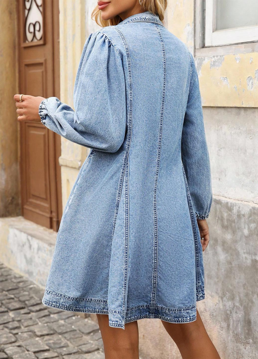 Блакитна джинсова, кежуал сукня а-силует SHEIN однотонна