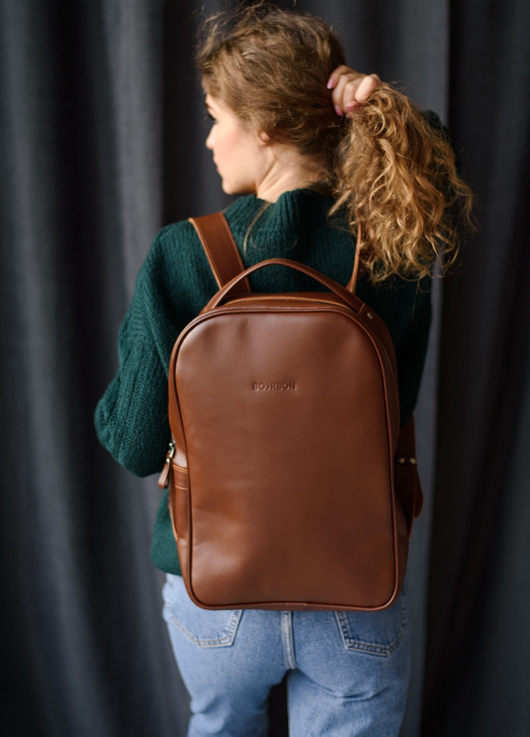 Стильный минималистичный рюкзак из ручной работы из натуральной полуматовой кожи коньячного цвета Boorbon (253702456)