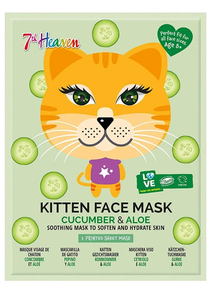 Тканинна маска для обличчя "Кошеня" Face Food Kitten Face Mask Cucumber & Aloe 7th Heaven (250117165)