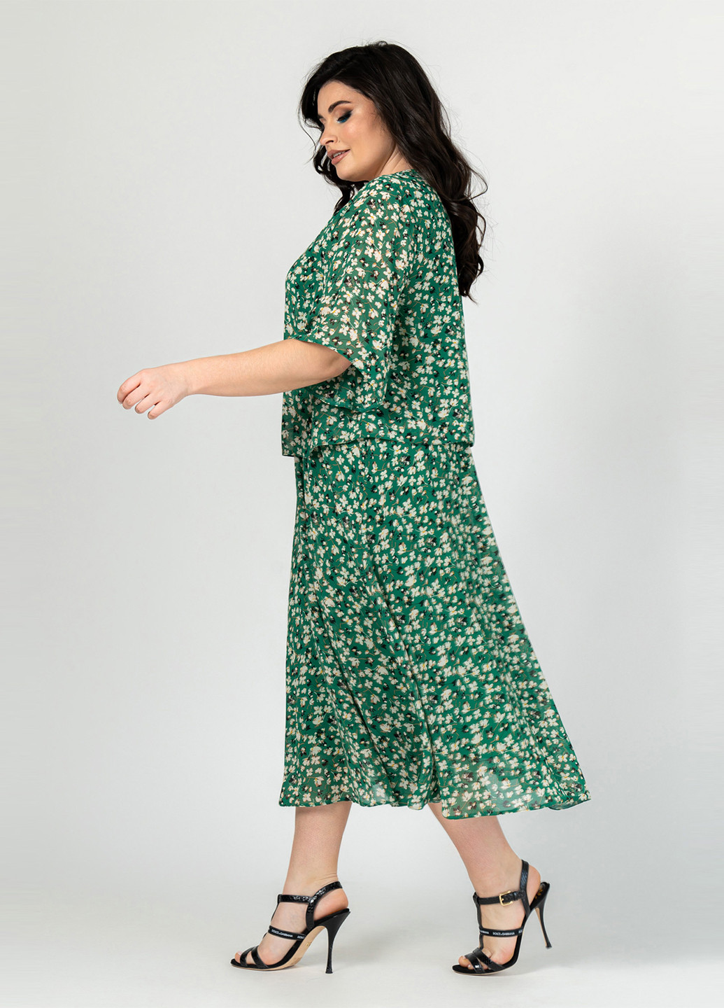 Зеленое кэжуал платье клеш A'll Posa с цветочным принтом