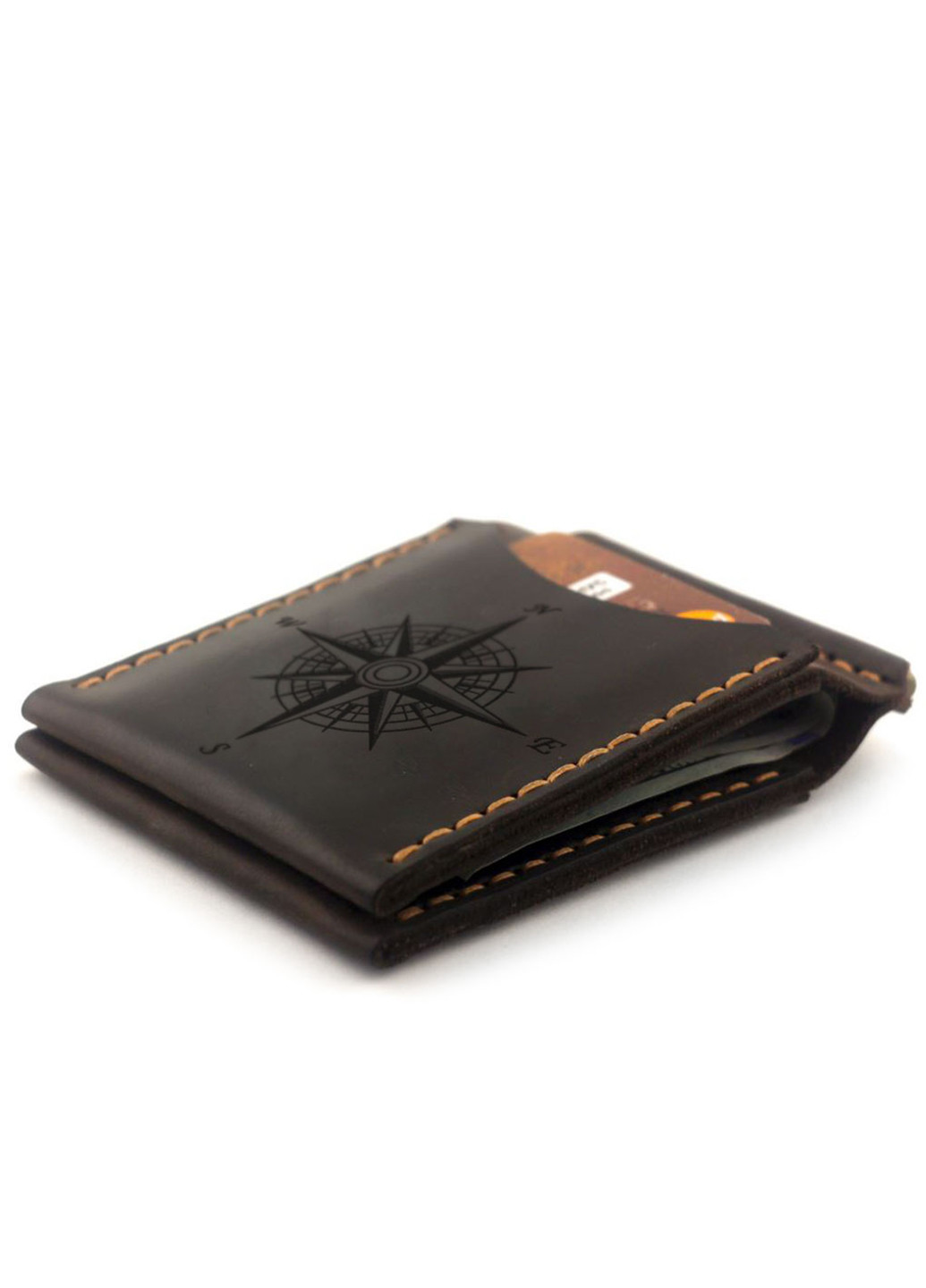 Зажим для грошей з гравіюванням Роза Вітрів - Чоловічий гаманець з натуральної італійської шкіри - Коричневий Anchor Stuff oldsalt (241801890)