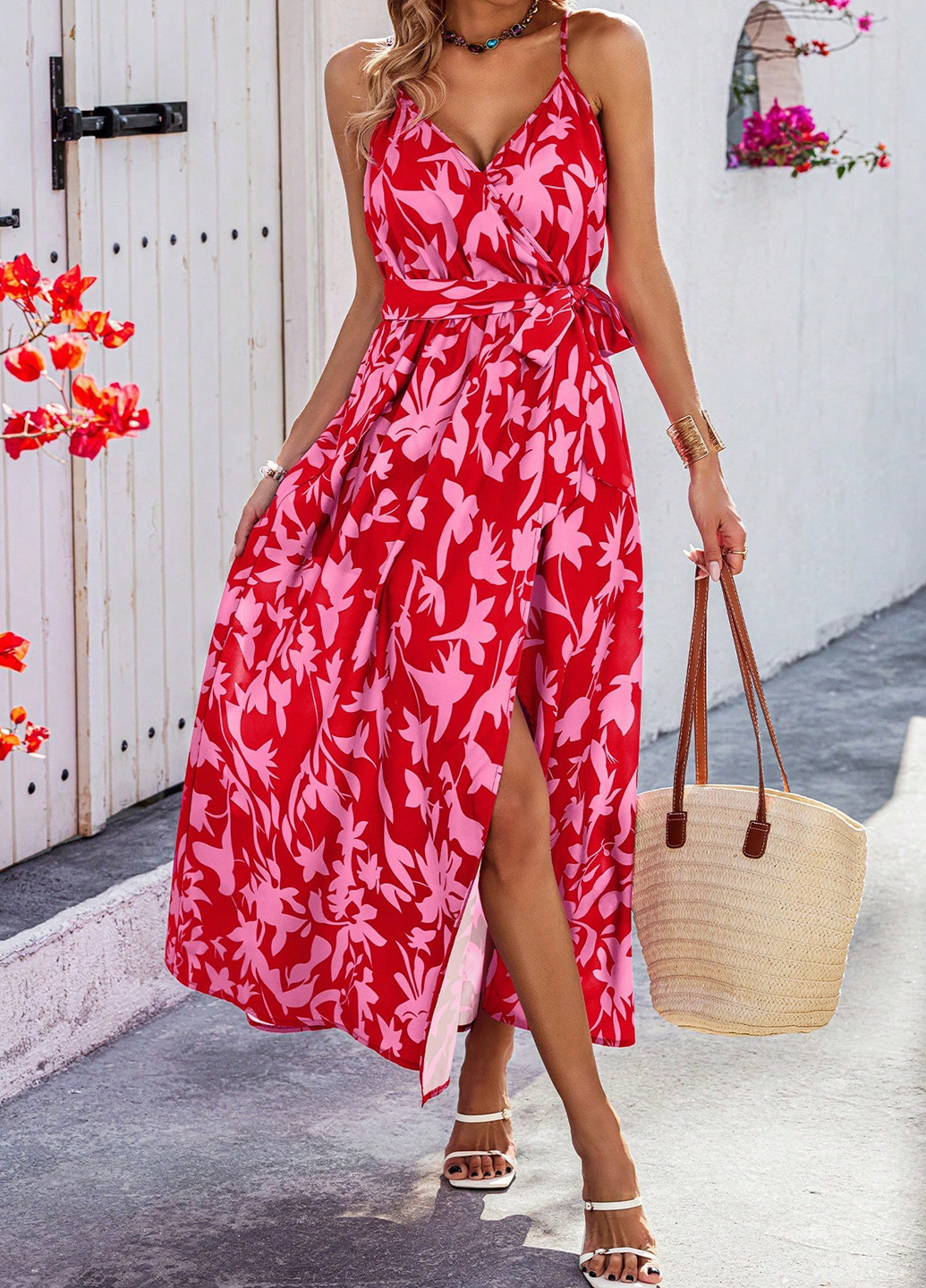 Червона кежуал сукня на запах SHEIN з квітковим принтом