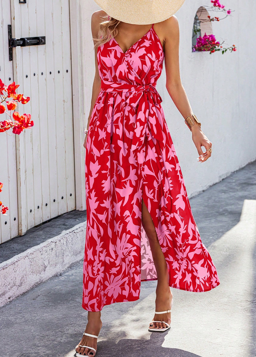 Червона кежуал сукня на запах SHEIN з квітковим принтом