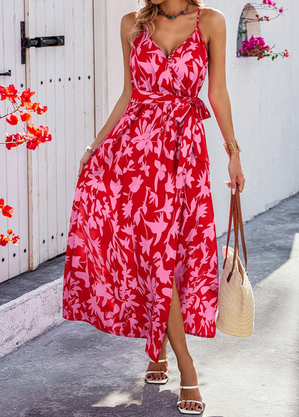 Червона кежуал сукня на запах SHEIN з квітковим принтом