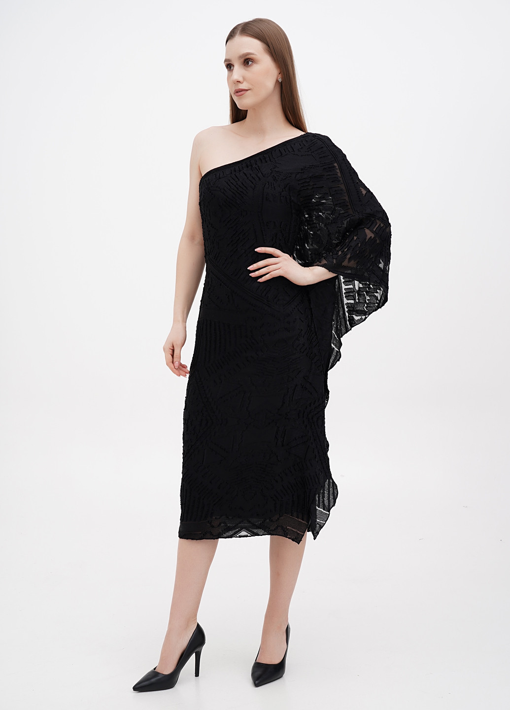 Черное кэжуал, вечернее платье на одно плечо Ralph Lauren однотонное