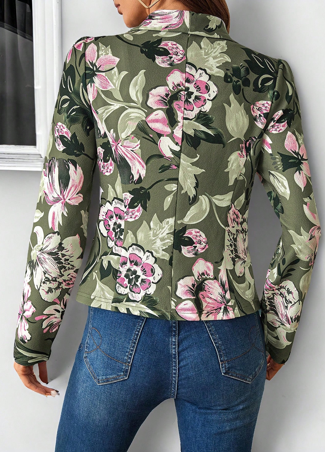 Зеленый женский жакет SHEIN с цветочным узором - демисезонный