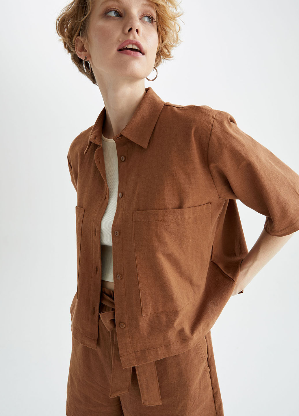 Светло-коричневая кэжуал рубашка DeFacto