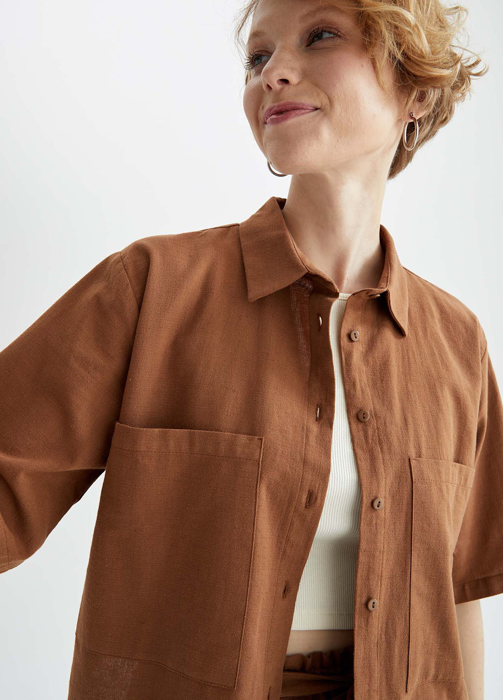 Светло-коричневая кэжуал рубашка DeFacto