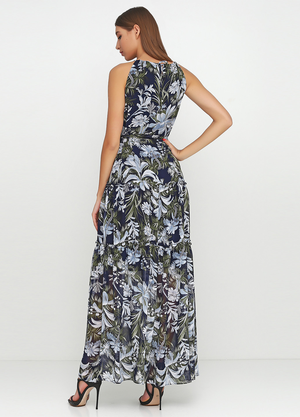 Темно-синя кежуал плаття, сукня кльош NUMERO 28 з квітковим принтом