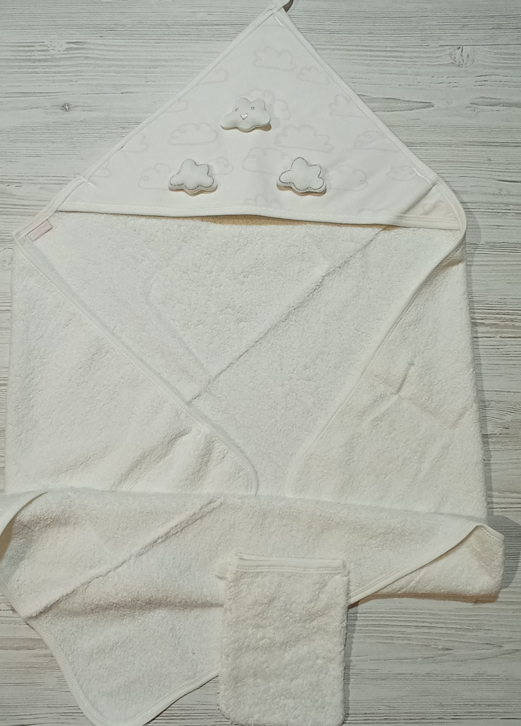 Caramell полотенце с капюшоном +мочалка, размер 82х90, однотонный белый производство - Турция