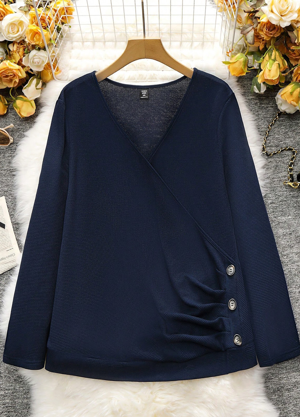 Темно-синій світшот SHEIN однотонний гудзики (323464840)