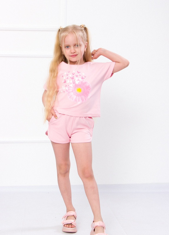 Світло-рожевий комплект для дівчинки (футболка+шорти) Носи своє 6243