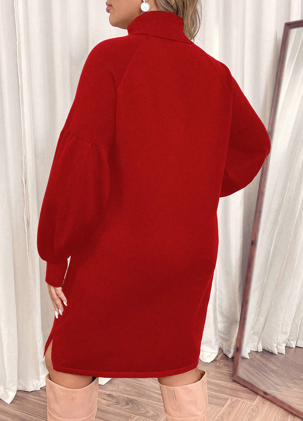 Червона святковий, кежуал сукня а-силует, сукня светр SHEIN однотонна