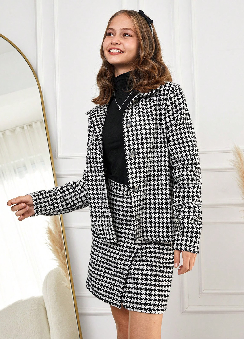 Чорно-білий демісезонний костюм (жакет, спідниця) спідничний SHEIN