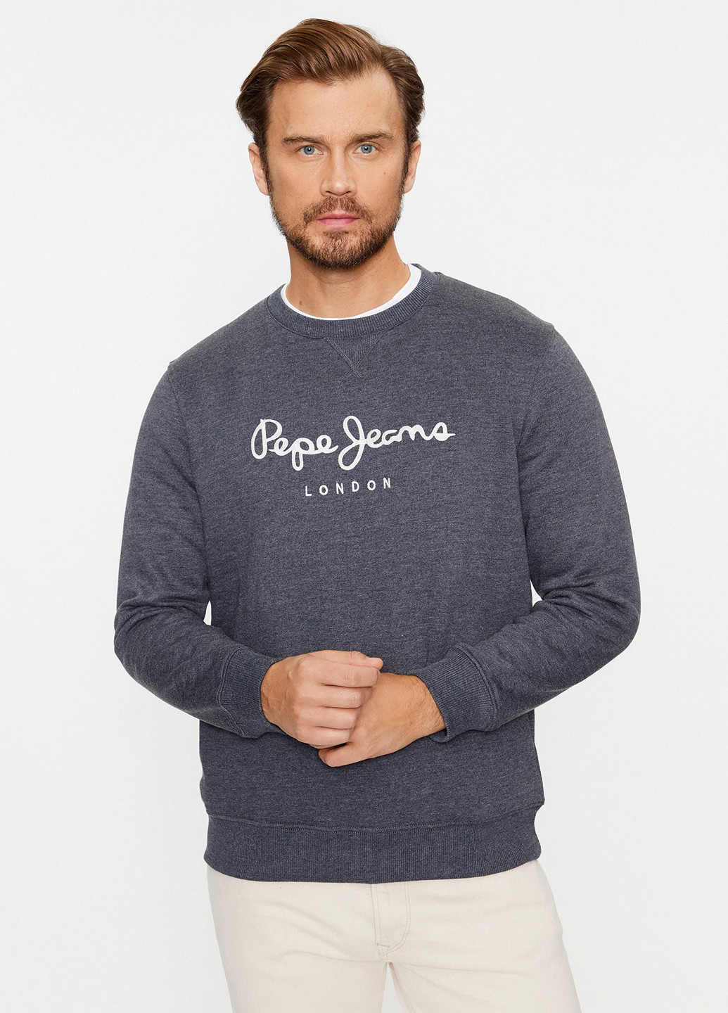 Серый свитшот Pepe Jeans London логотип вышивка (302147051)