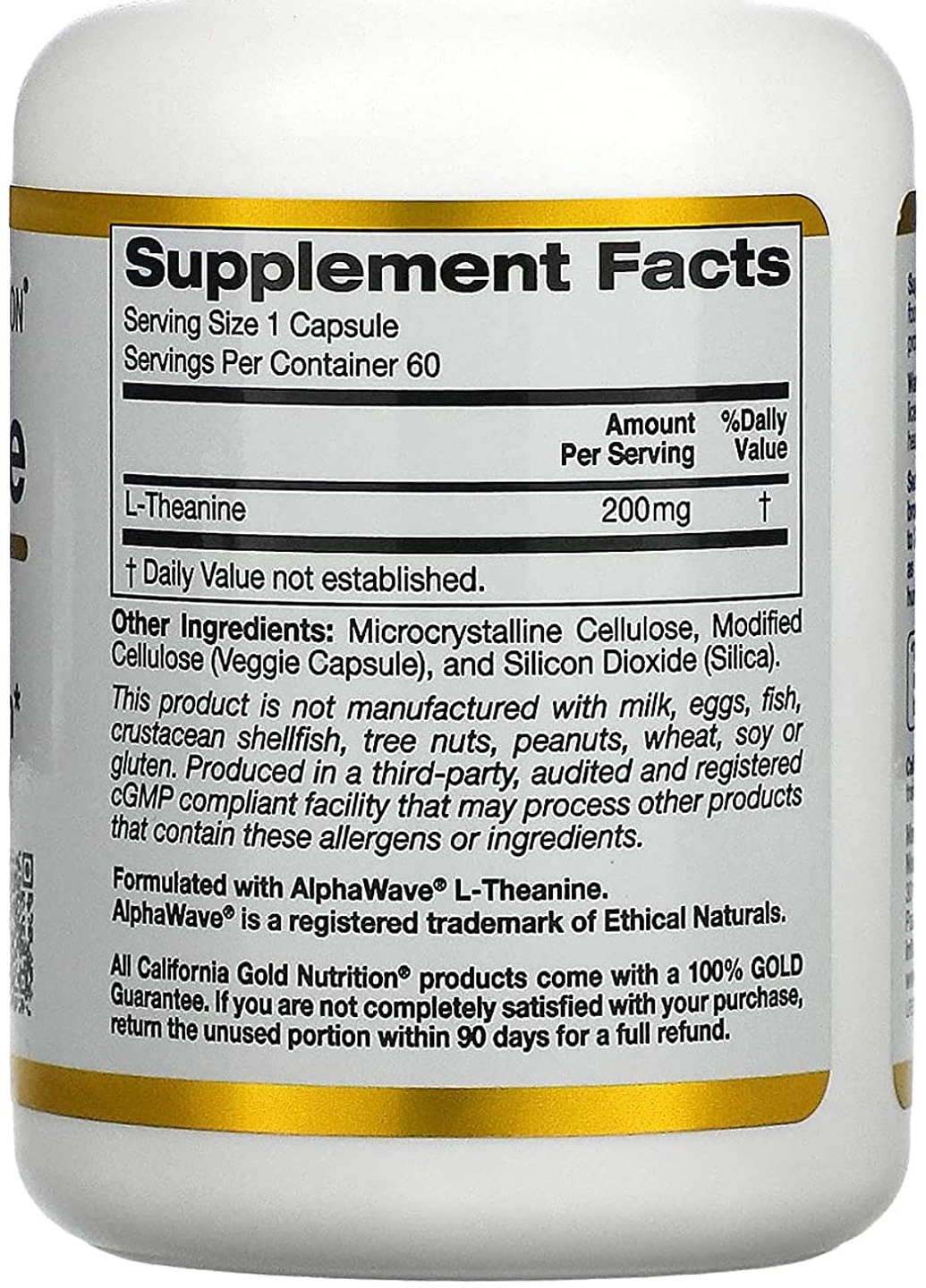 L-теанін, L-theanine AlphaWave 200 mg 60 Veggie Capsules California Gold Nutrition (254371736)