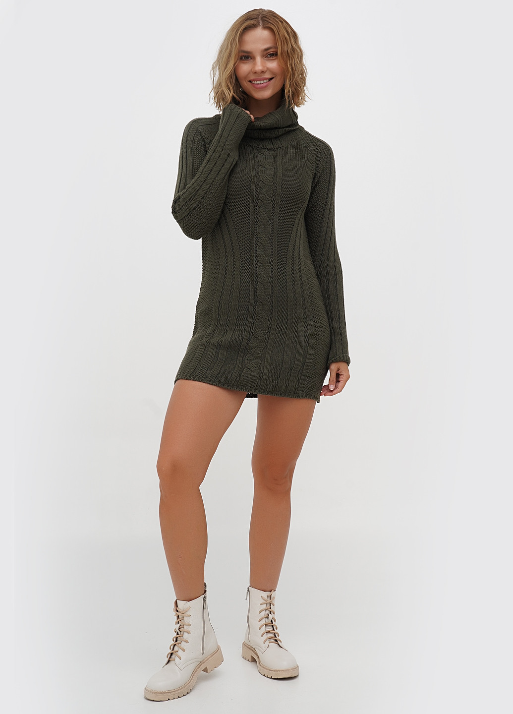 Оливкова (хакі) кежуал сукня сукня светр Sassofono однотонна