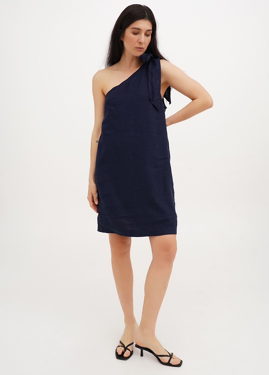 Темно-синее кэжуал платье на одно плечо J.Crew однотонное