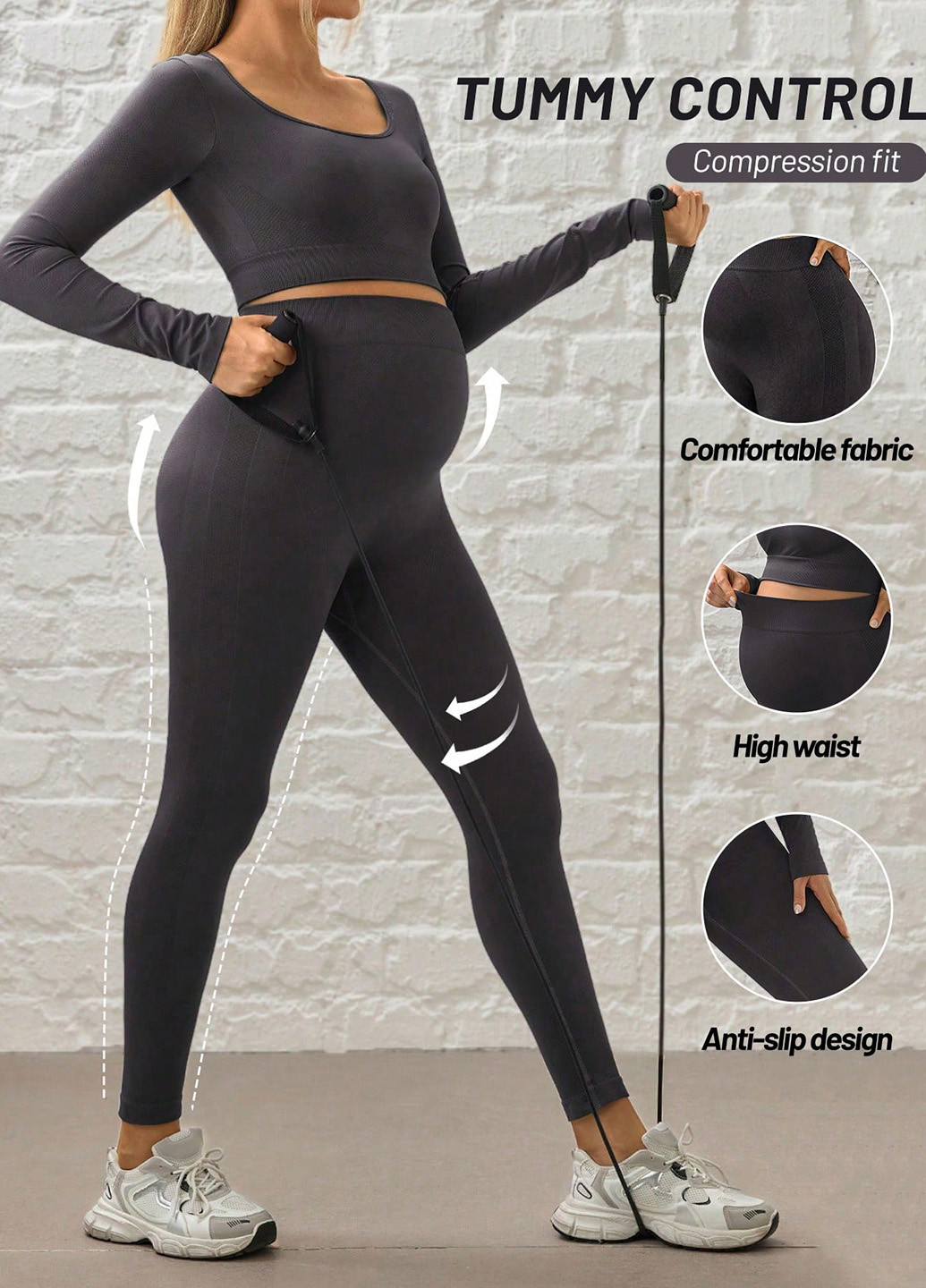 Темно-серый демисезонный комплект (топ, леггинсы) для беременных SHEIN