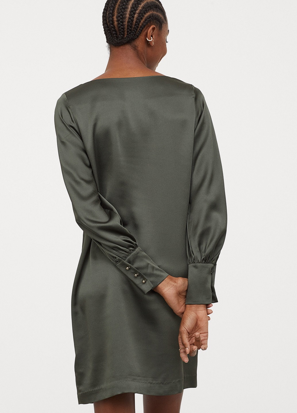 Оливковое (хаки) коктейльное атласное платье H&M однотонное
