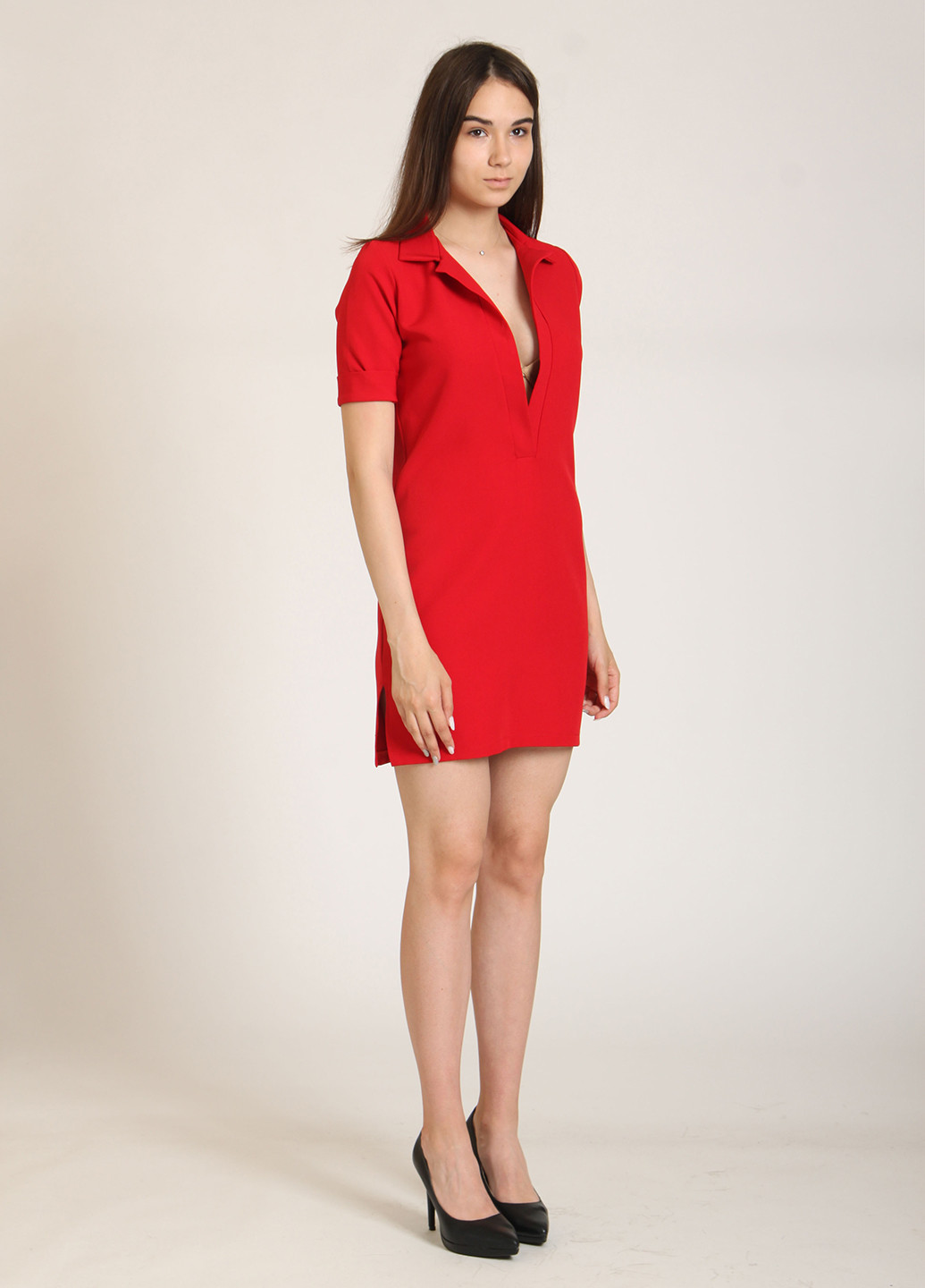 Красное кэжуал платье поло FELIZ look однотонное