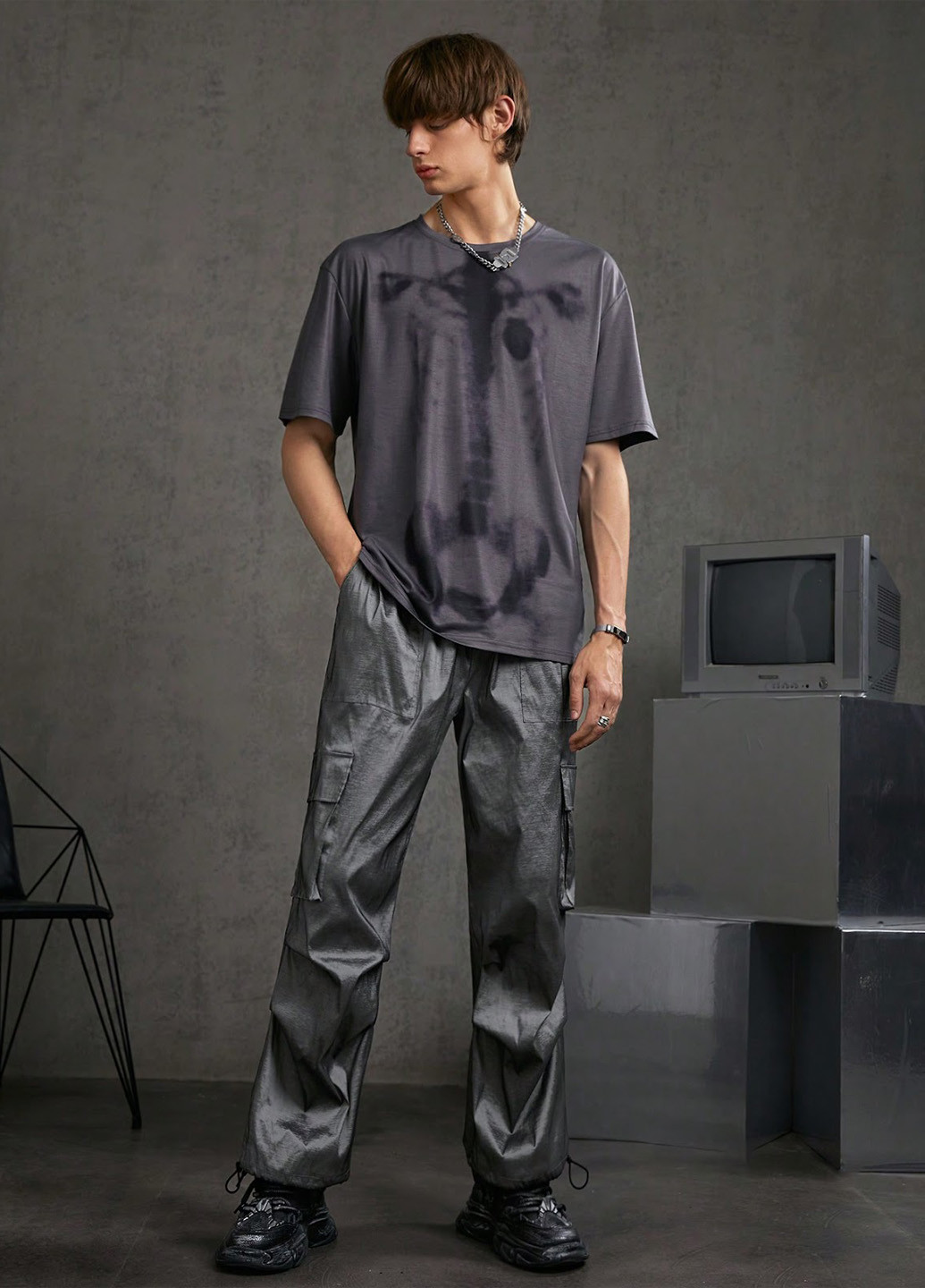 Темно-серые кэжуал демисезонные карго брюки SHEIN