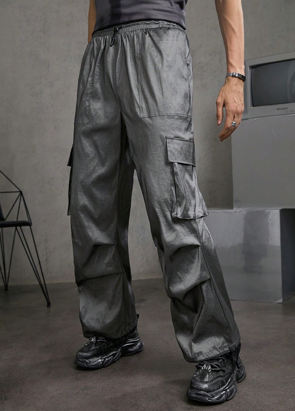 Темно-серые кэжуал демисезонные карго брюки SHEIN