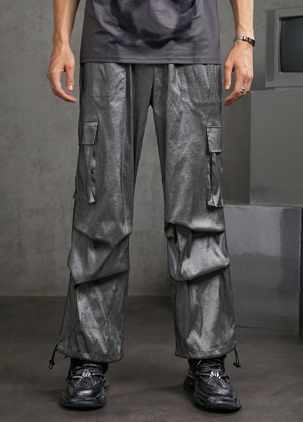 Темно-серые кэжуал демисезонные карго брюки SHEIN