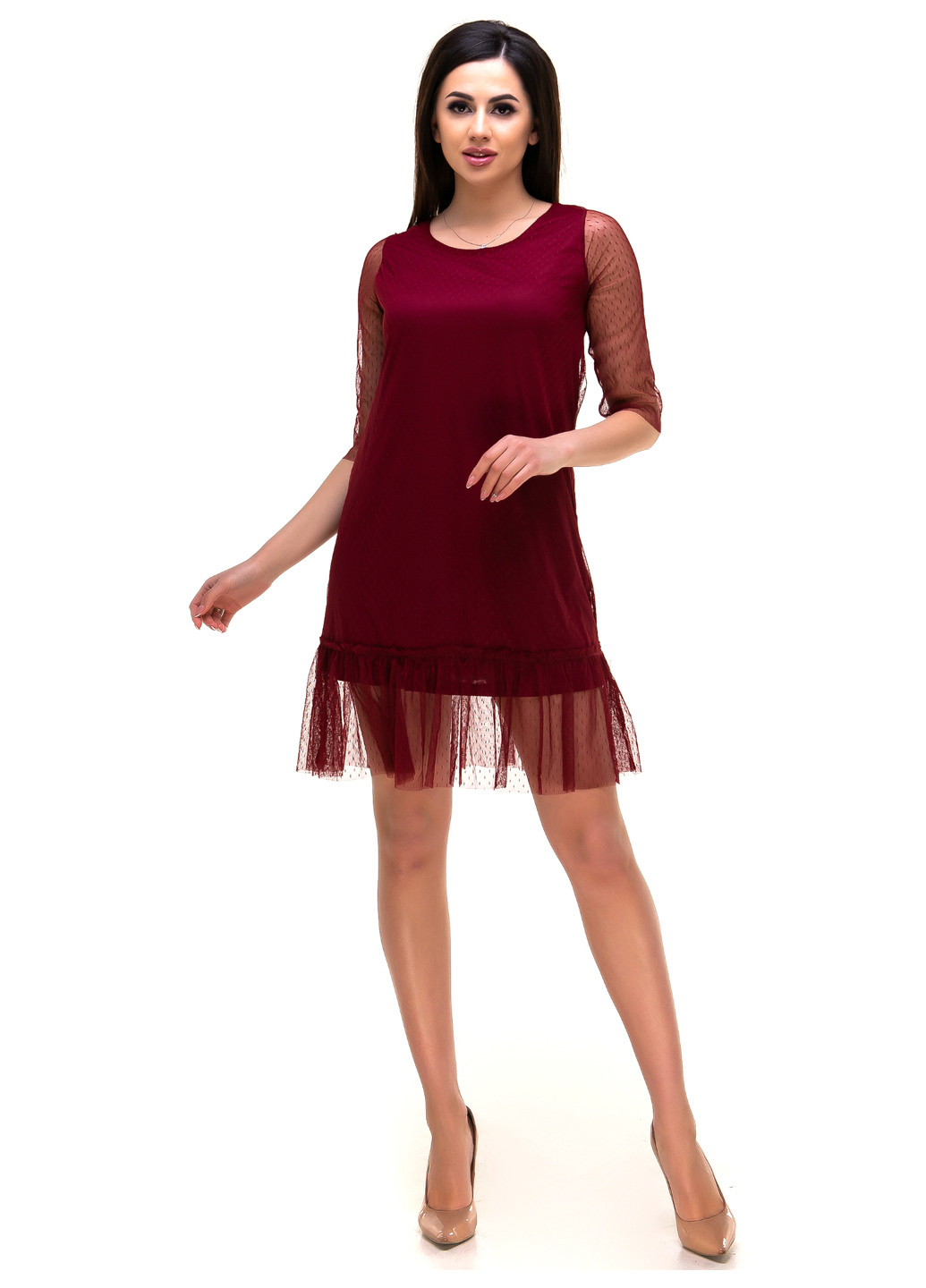 Бордовое коктейльное платье короткое Olsa однотонное