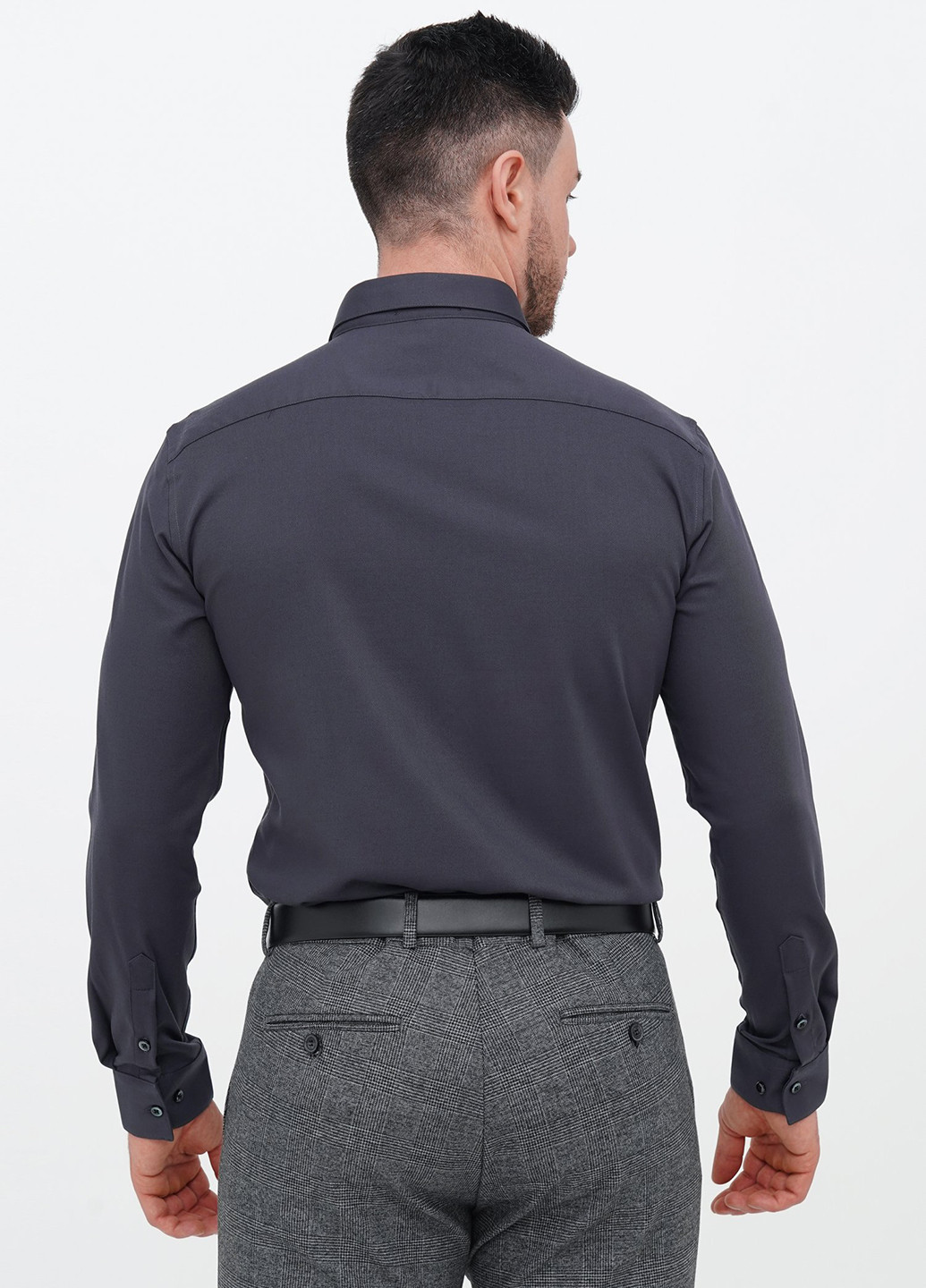 Темно-серая кэжуал, классическая рубашка однотонная Trend Collection