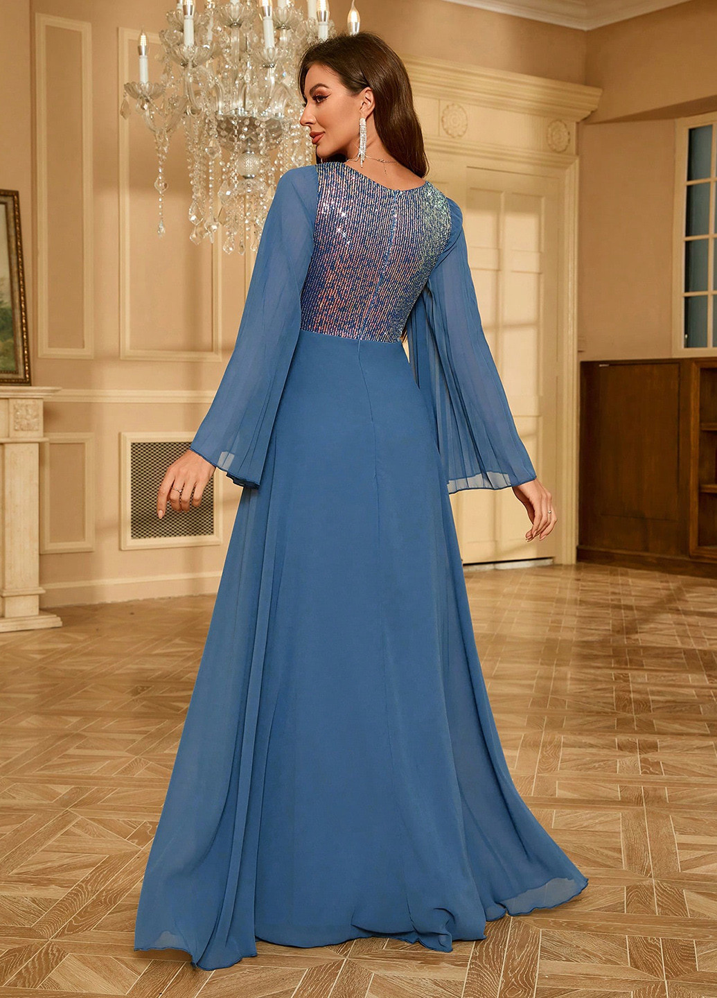 Сіро-голубий вечірня сукня кльош, в стилі армпір SHEIN однотонна