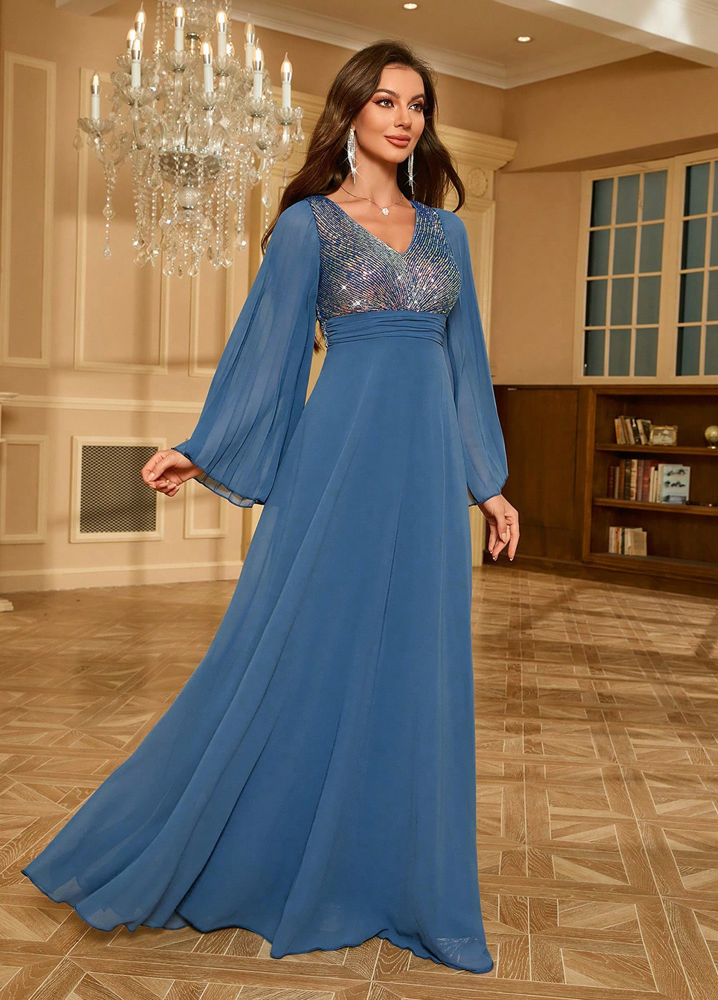 Сіро-голубий вечірня сукня кльош, в стилі армпір SHEIN однотонна