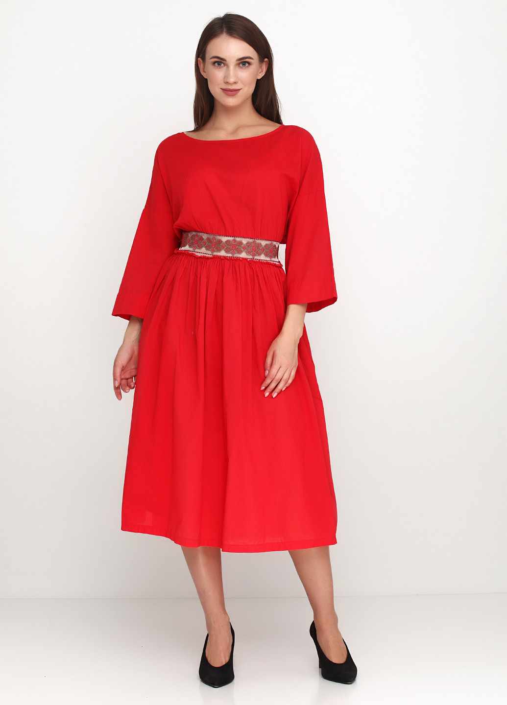 Красное кэжуал платье Wu Side с орнаментом