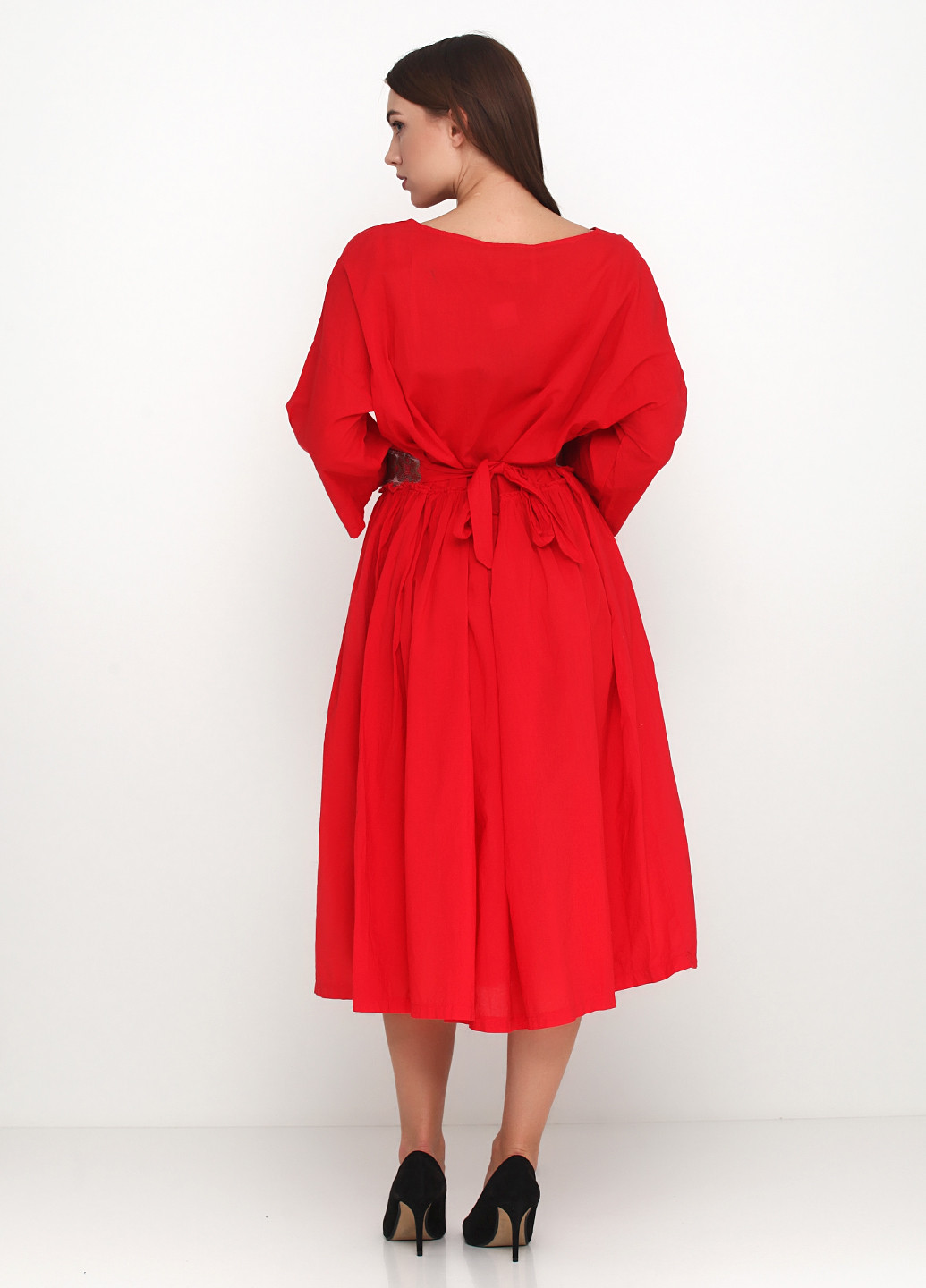 Красное кэжуал платье Wu Side с орнаментом