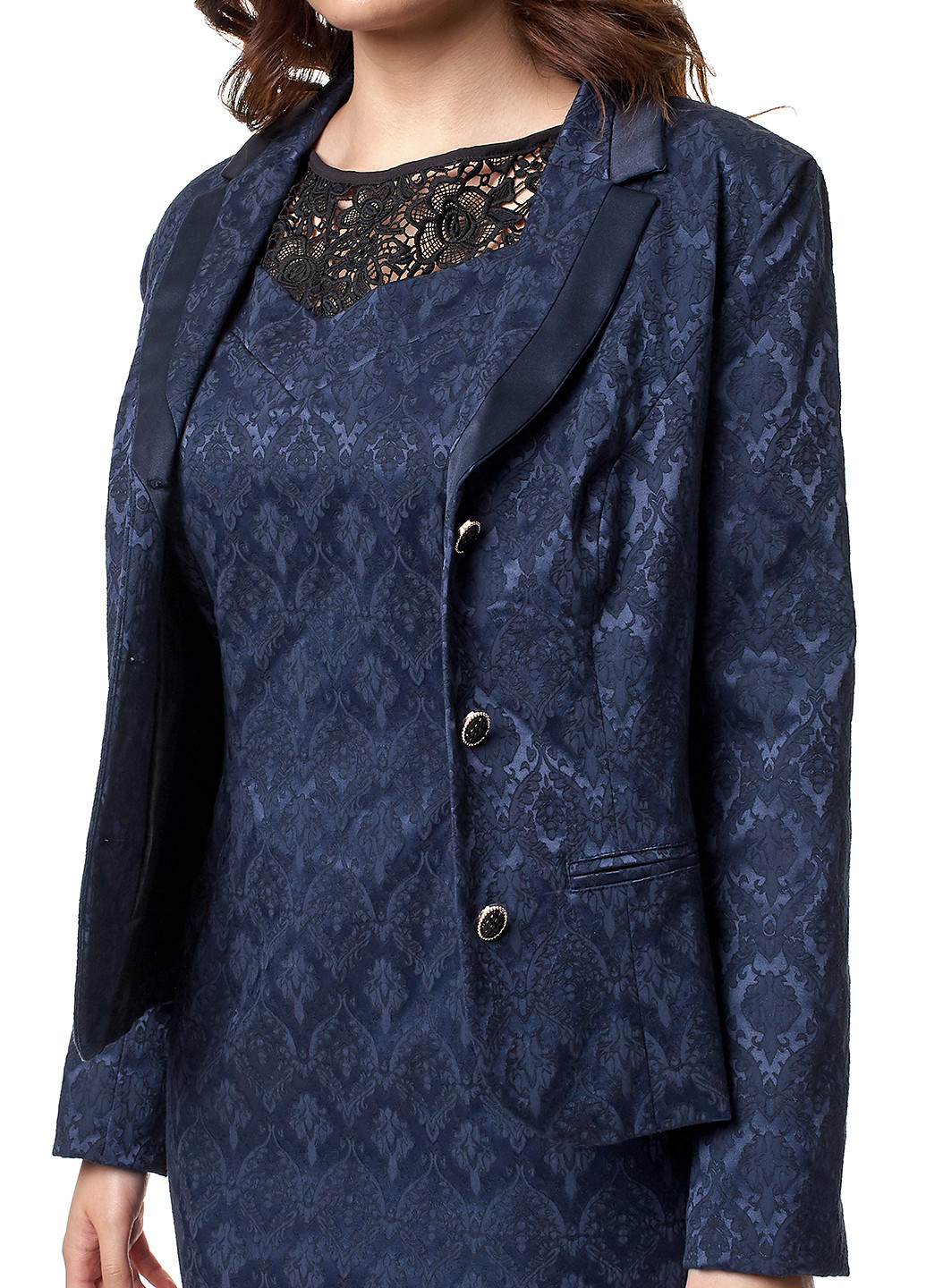 Костюм (жакет, платье) Ut юбочный абстрактный синий кэжуал