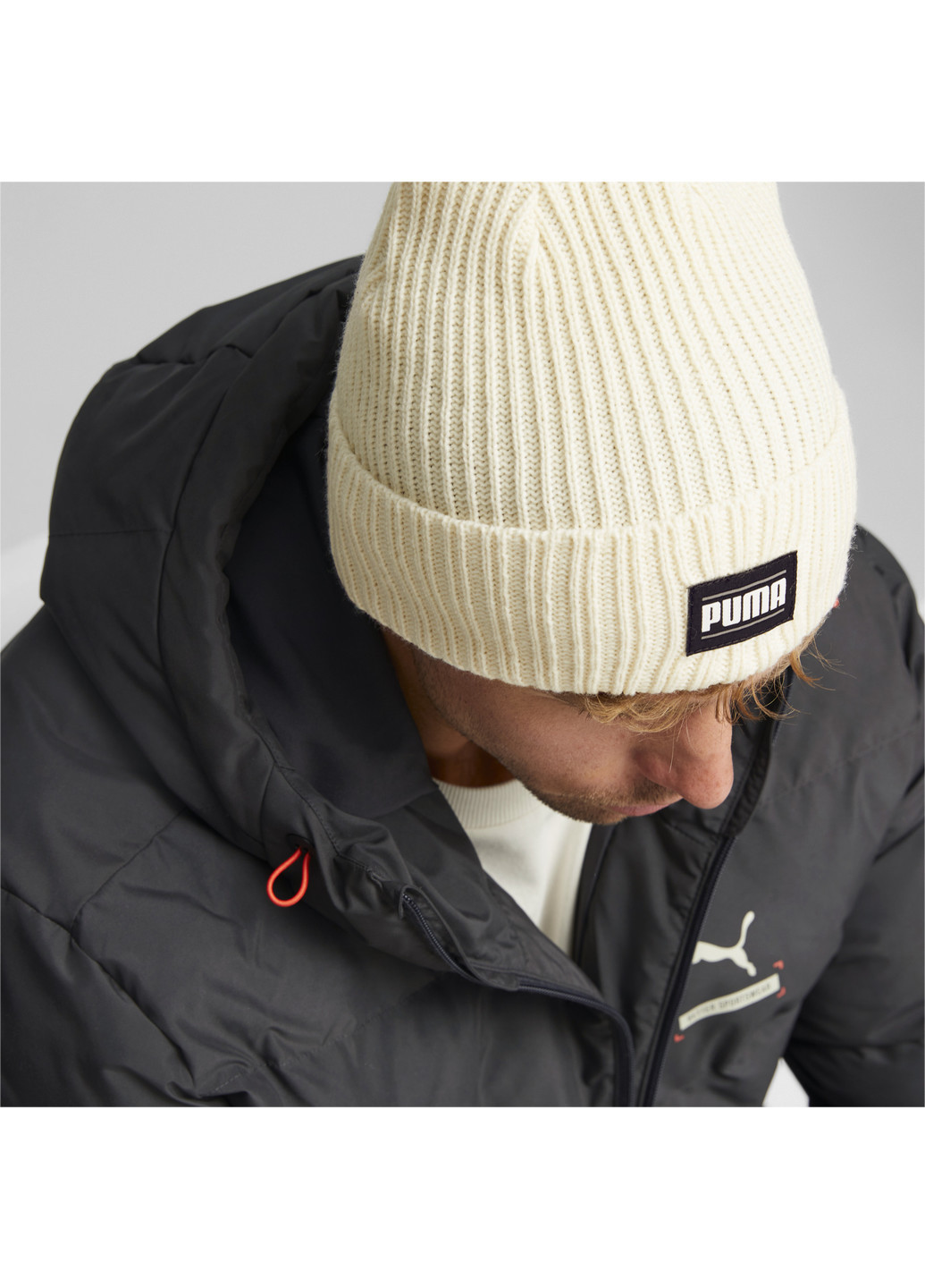 Шапка Classic Cuff Ribbed Beanie Puma однотонна біла спортивна акрил