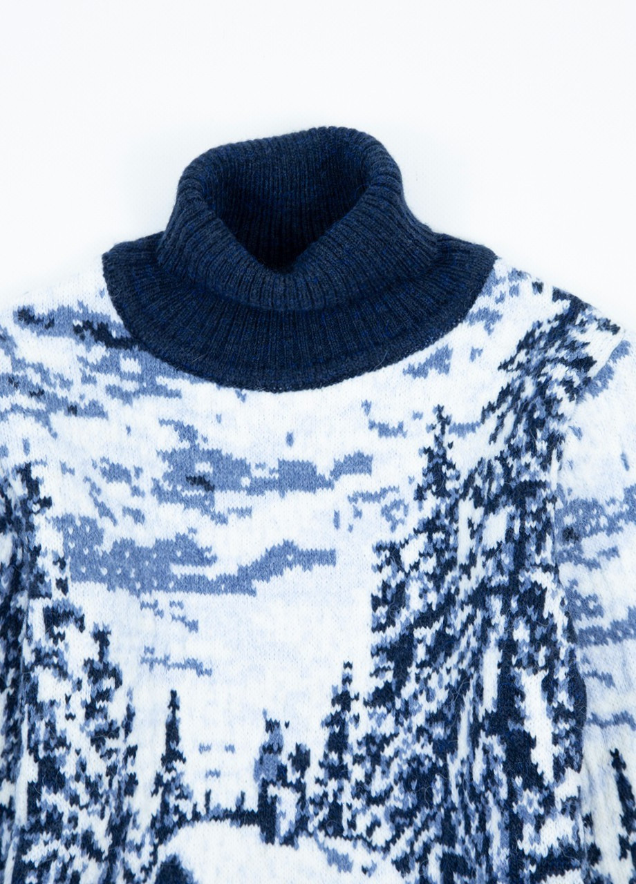 Синій зимовий светр для хлопчика зимовий темно-синій з вовняною ялинками Pulltonic Прямая