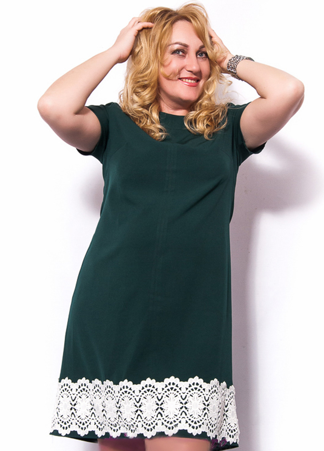 Бутылочное зеленое кэжуал платье а-силуэт LibeAmore однотонное