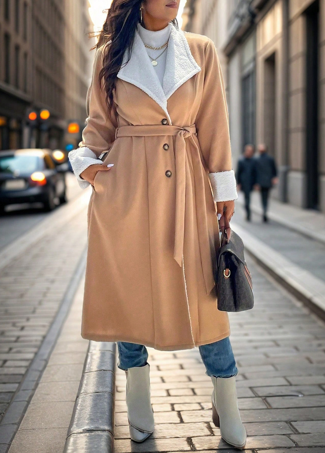 Бежеве демісезонне Пальто однобортне SHEIN