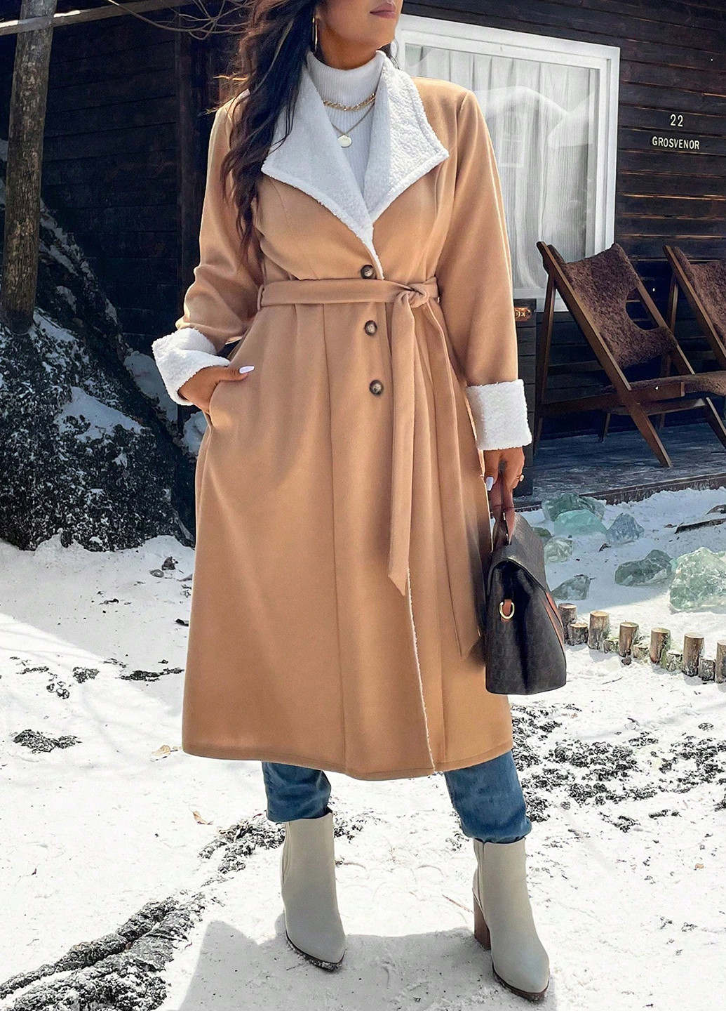 Бежеве демісезонне Пальто однобортне SHEIN
