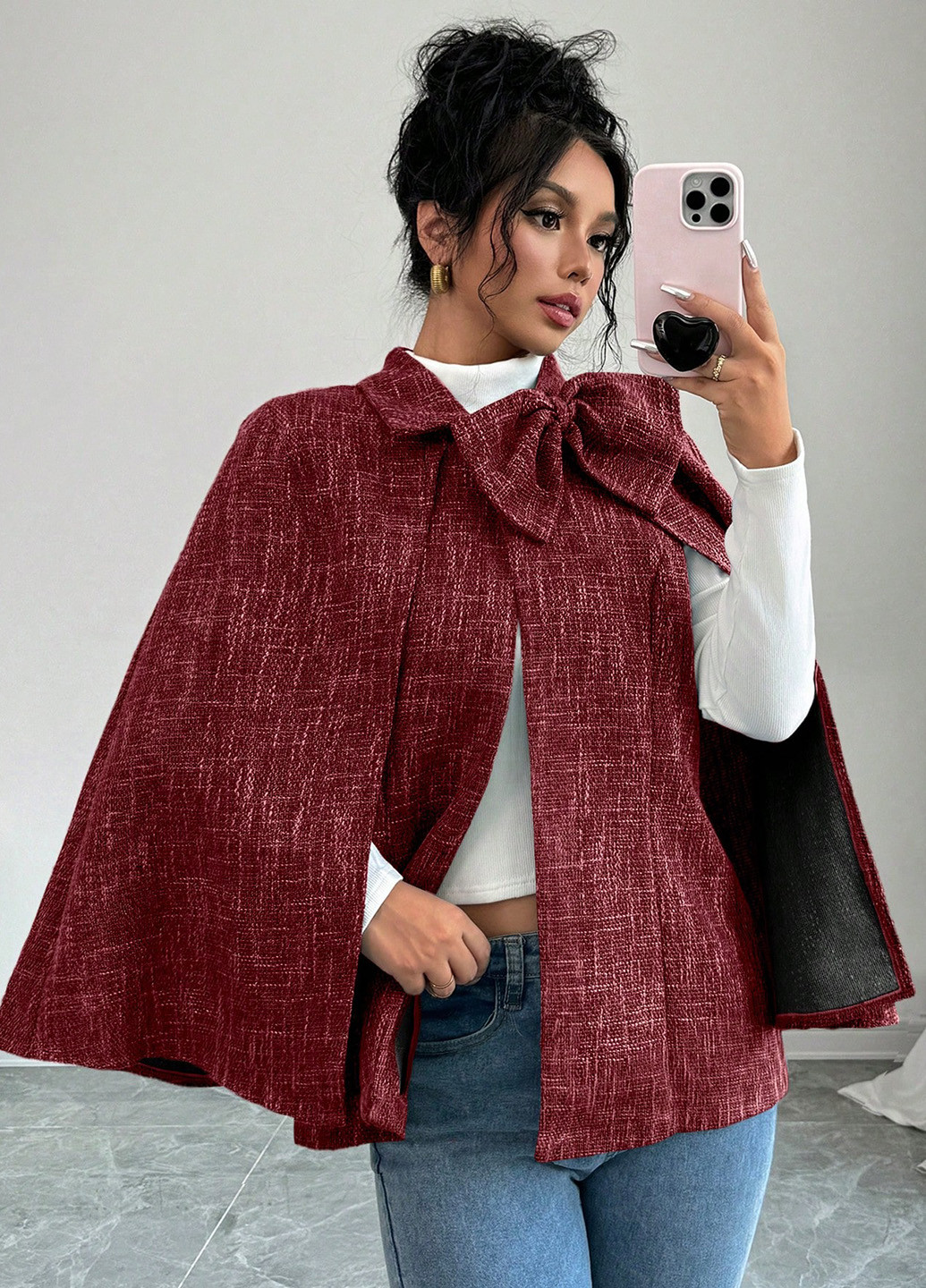 Бордове демісезонне Пальто кейп SHEIN