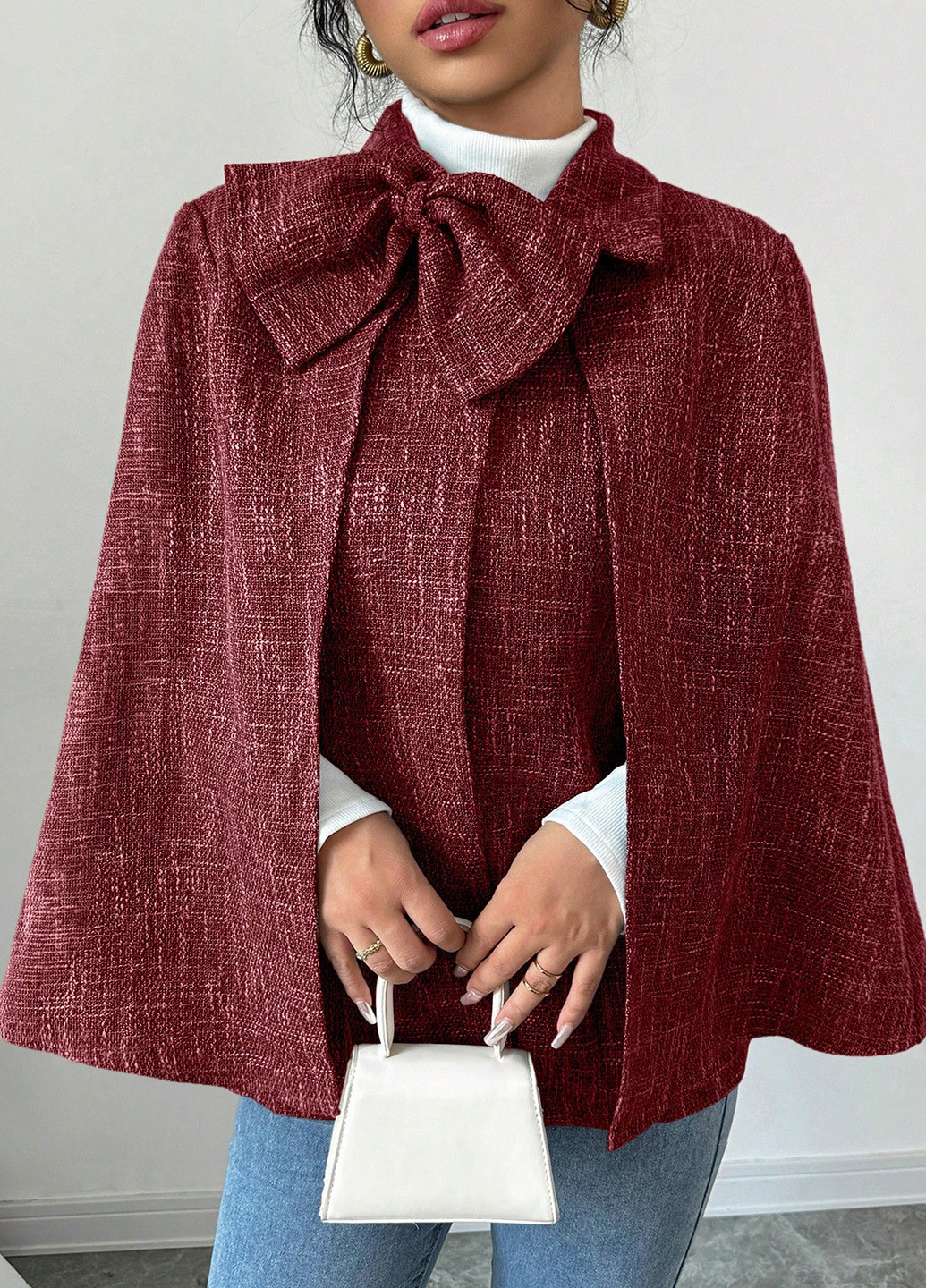 Бордове демісезонне Пальто кейп SHEIN