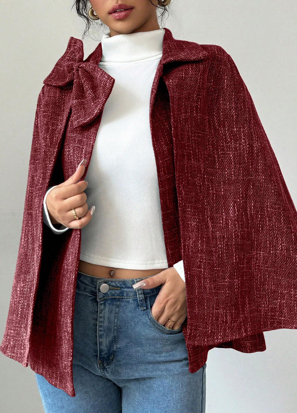 Бордове демісезонне Пальто кейп SHEIN