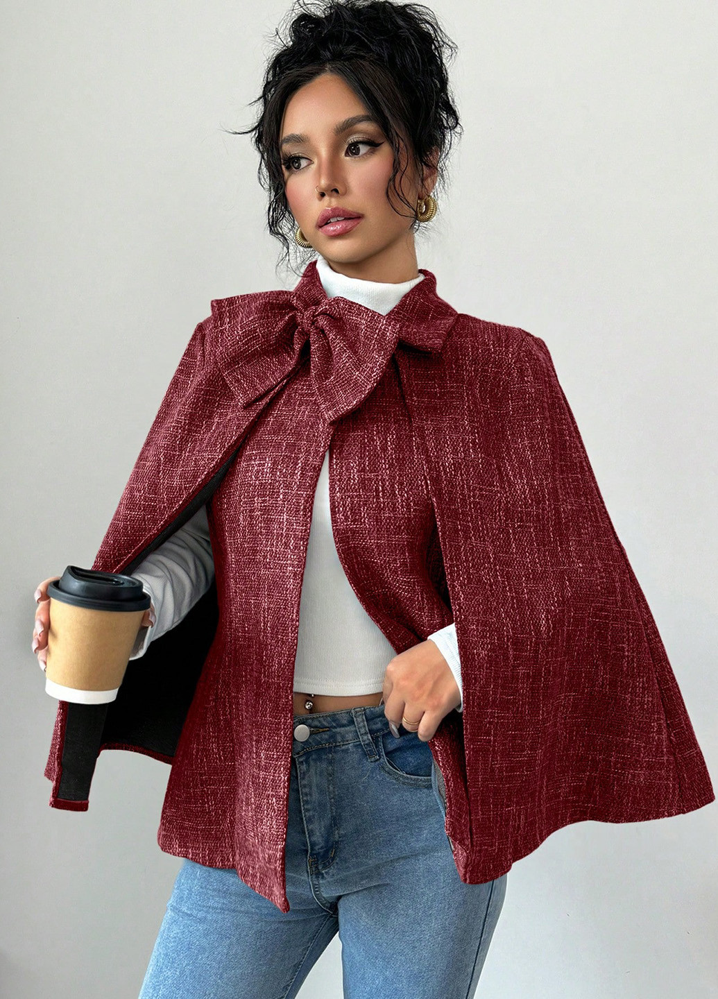 Бордове демісезонне Пальто кейп SHEIN