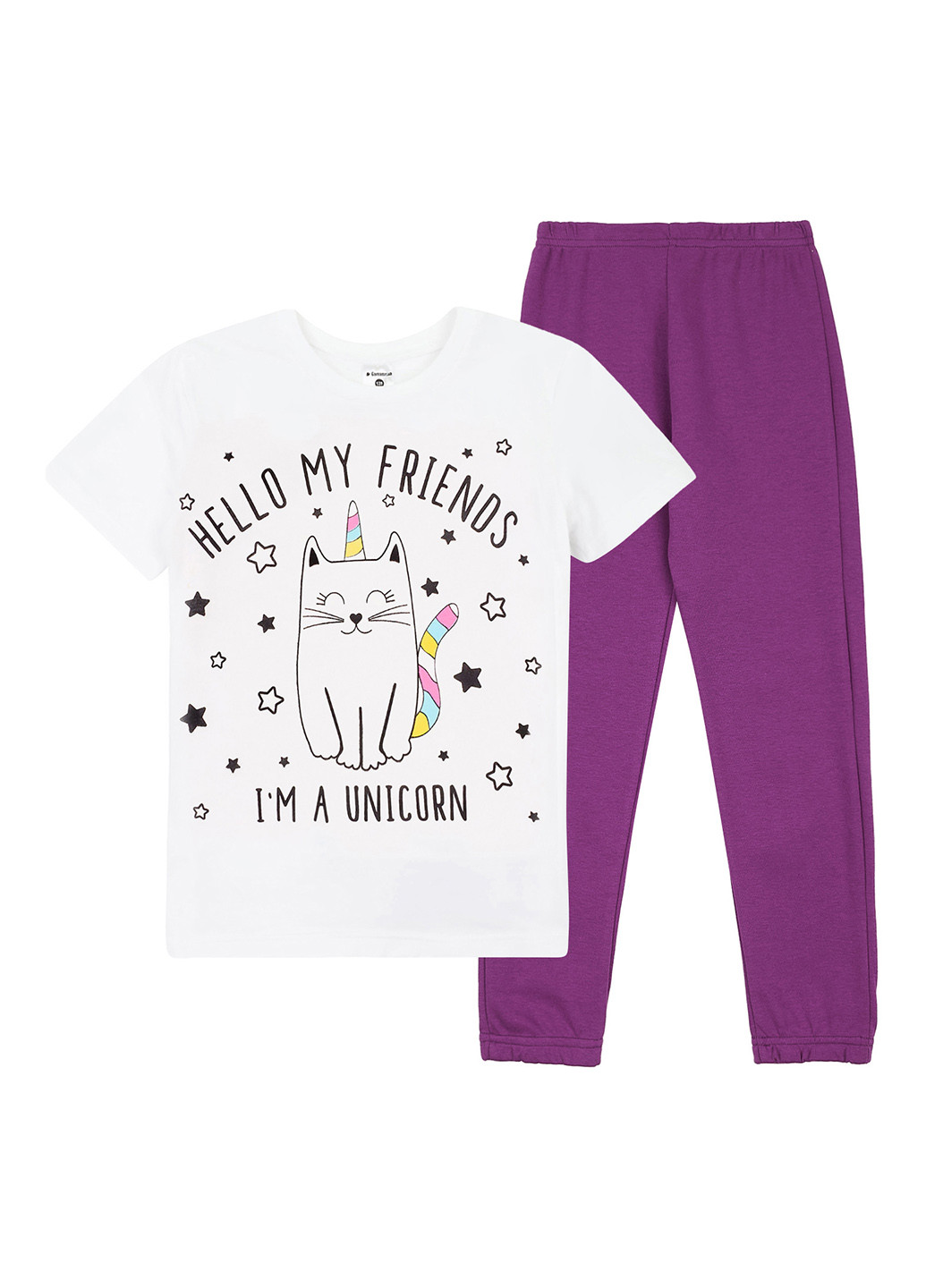 Біла всесезон піжама (довгий рукав, брюки) футболка + штани Garnamama